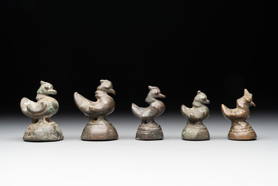 Ten Burmese bronze bird-form opium weights, 18/19th C.