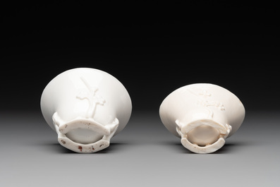Two Chinese Dehua blanc de Chine cups and a figure of Liuhai, 18/19th C.