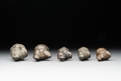 Ten Burmese bronze bird-form opium weights, 18/19th C.