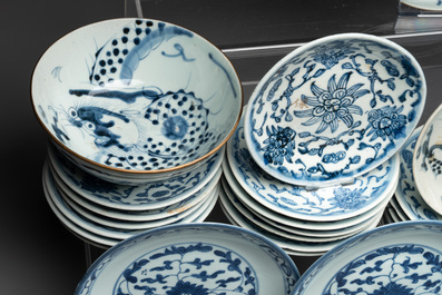 An impressive collection of 50 Chinese Dehua blue and white wares, 19th C.