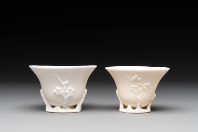 Two Chinese Dehua blanc de Chine cups and a figure of Liuhai, 18/19th C.