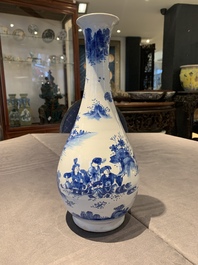 A blue and white French faience pear-shaped chinoiserie vase, Nevers, late 17th C.