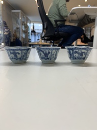 A collection of 36 pieces Chinese blue, white and famille rose cups and saucers, Yongzheng/Qianlong