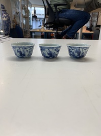 A collection of 36 pieces Chinese blue, white and famille rose cups and saucers, Yongzheng/Qianlong