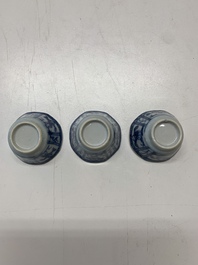 A collection of 36 pieces Chinese blue, white and famille rose cups and saucers, Yongzheng/Qianlong
