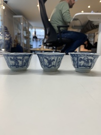A collection of 36 pieces Chinese blue, white and famille rose cups and saucers, Yongzheng/Qianlong