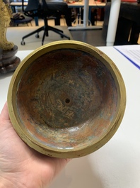 An impressive Chinese cloisonn&eacute; 'dragon' censer and cover on wooden stand, Qianlong mark and of the period