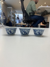A collection of 36 pieces Chinese blue, white and famille rose cups and saucers, Yongzheng/Qianlong