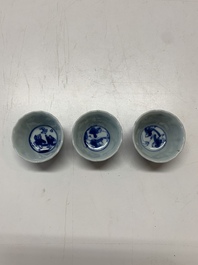 A collection of 36 pieces Chinese blue, white and famille rose cups and saucers, Yongzheng/Qianlong