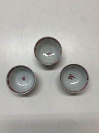 A collection of 36 pieces Chinese blue, white and famille rose cups and saucers, Yongzheng/Qianlong