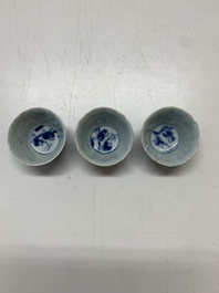 A collection of 36 pieces Chinese blue, white and famille rose cups and saucers, Yongzheng/Qianlong