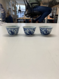 A collection of 36 pieces Chinese blue, white and famille rose cups and saucers, Yongzheng/Qianlong
