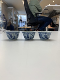 A collection of 36 pieces Chinese blue, white and famille rose cups and saucers, Yongzheng/Qianlong