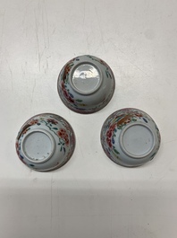 A collection of 36 pieces Chinese blue, white and famille rose cups and saucers, Yongzheng/Qianlong