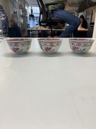 A collection of 36 pieces Chinese blue, white and famille rose cups and saucers, Yongzheng/Qianlong