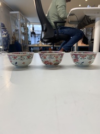 A collection of 36 pieces Chinese blue, white and famille rose cups and saucers, Yongzheng/Qianlong