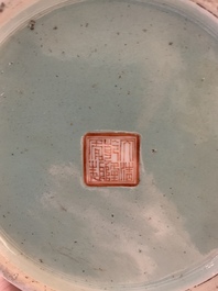 A Chinese famille rose coral-red-ground vase and a famille verte vase, 19th C.