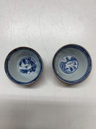 A collection of 36 pieces Chinese blue, white and famille rose cups and saucers, Yongzheng/Qianlong