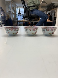 A collection of 36 pieces Chinese blue, white and famille rose cups and saucers, Yongzheng/Qianlong