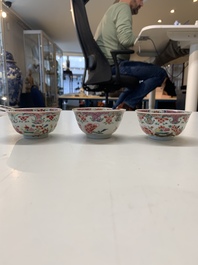 A collection of 36 pieces Chinese blue, white and famille rose cups and saucers, Yongzheng/Qianlong
