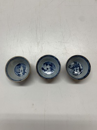A collection of 36 pieces Chinese blue, white and famille rose cups and saucers, Yongzheng/Qianlong