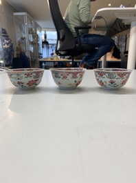A collection of 36 pieces Chinese blue, white and famille rose cups and saucers, Yongzheng/Qianlong