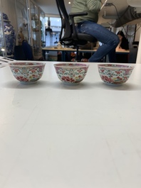 A collection of 36 pieces Chinese blue, white and famille rose cups and saucers, Yongzheng/Qianlong