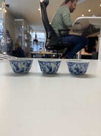 A collection of 36 pieces Chinese blue, white and famille rose cups and saucers, Yongzheng/Qianlong