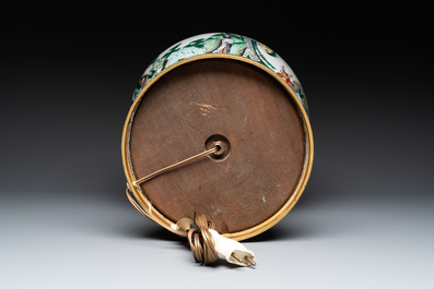 A Chinese famille verte vase and cover mounted as a lamp, 19th C.
