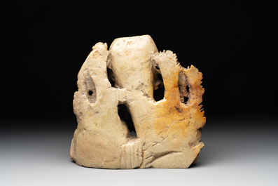 A Chinese soapstone water container with four monkeys, 20th C.