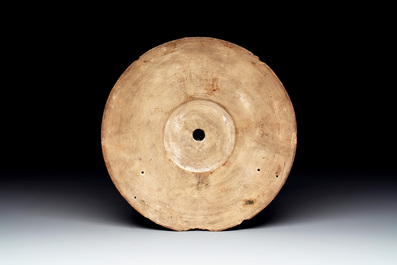 An English Delftware clock face dial with Roman numerals, 18th C.
