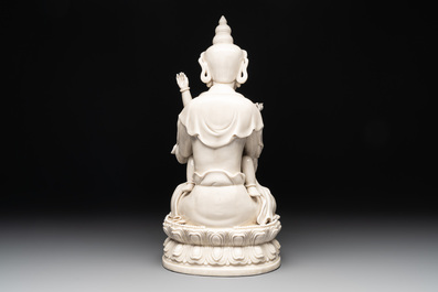 A Chinese Dehua blanc de Chine group of the seated Buddha Vajrasattva and Shakti on a lotus throne, 20th C.