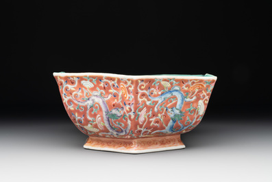 Two Chinese famille rose 'dragon' bowls, Tongzhi mark and of the period