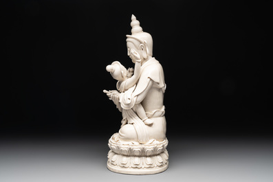 A Chinese Dehua blanc de Chine group of the seated Buddha Vajrasattva and Shakti on a lotus throne, 20th C.
