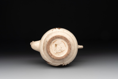 A Chinese Cizhou peach-shaped 'Lian Zhong San Yuan 連仲三元' ewer, Yuan/Ming