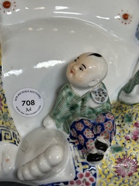 Two Chinese famille rose Milefo Buddhas, Zhu Mao Ji Zao 朱茂記造 and Zhu Yitai 朱義泰 mark, Republic