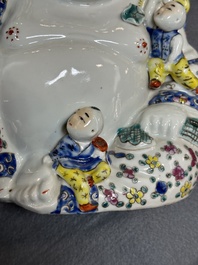 Two Chinese famille rose Milefo Buddhas, Zhu Mao Ji Zao 朱茂記造 and Zhu Yitai 朱義泰 mark, Republic