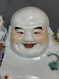 Two Chinese famille rose Milefo Buddhas, Zhu Mao Ji Zao 朱茂記造 and Zhu Yitai 朱義泰 mark, Republic