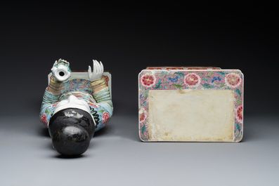 A pair of large Chinese famille rose figures on stands, Qianlong