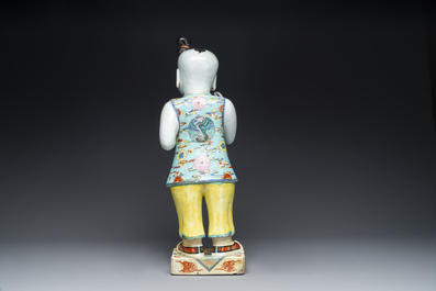 A pair of large Chinese famille rose figures on stands, Qianlong