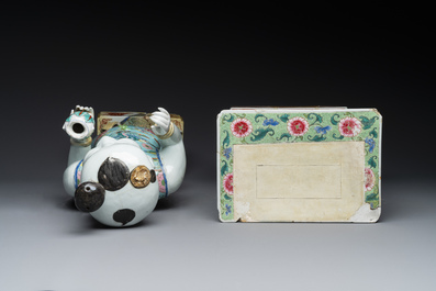 A pair of large Chinese famille rose figures on stands, Qianlong