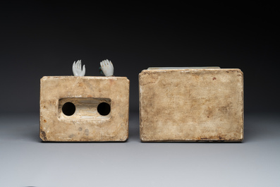 A pair of large Chinese famille rose figures on stands, Qianlong