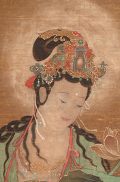 Chinese school: 'Bodhisattva', ink and colour on silk, Qing or later