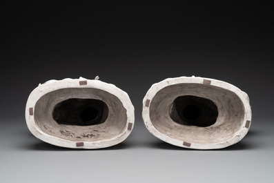 A pair of Chinese Dehua blanc de Chine Bodhisattvas seated on an elephant and a Buddhist lion, 20th C.