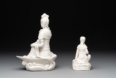 Two Chinese Dehua blanc de Chine figures of Guanyin, 19/20th C.