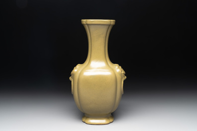 A Chinese teadust-glazed 'hu' vase with 'taotie' design, 19/20th C.