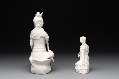 Two Chinese Dehua blanc de Chine figures of Guanyin, 19/20th C.