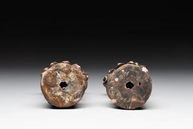 Two Chinese bronze 'He He Er Xian' figures and four immortal figures, 20th C.