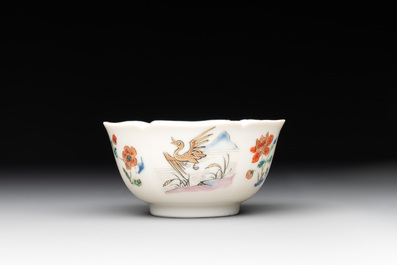 A Chinese polychrome-decorated cup and saucer with ducks and flowers, Yongzheng