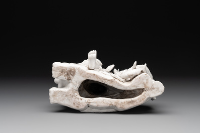 A Chinese Dehua blanc de Chine Guanyin seated on an elephant, 20th C.